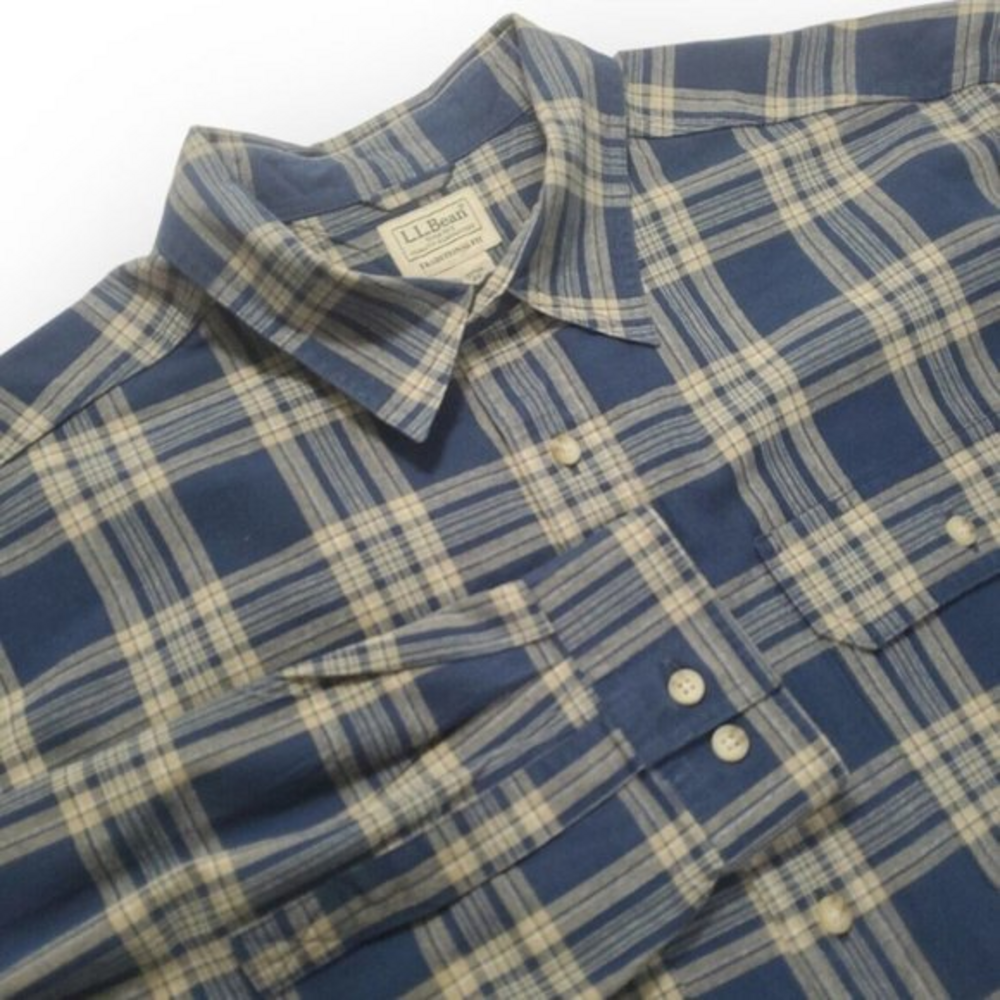 L.L. Bean Traditional Fit Mens XL, X-Large Blue Beige‎ Plaid Shacket LS Shirt